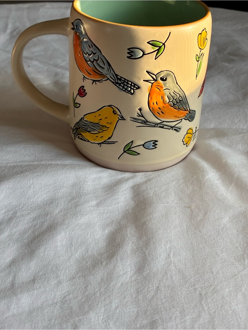 Spectrum Designz Ceramic Bird Print Mug in Cream with Orange Accents - Picture 2 of 4